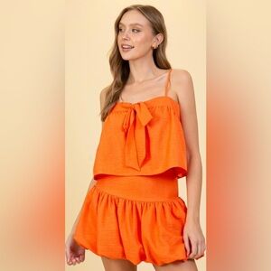 Timing Orange Front Tie Crop Top & Skirt Set NWT